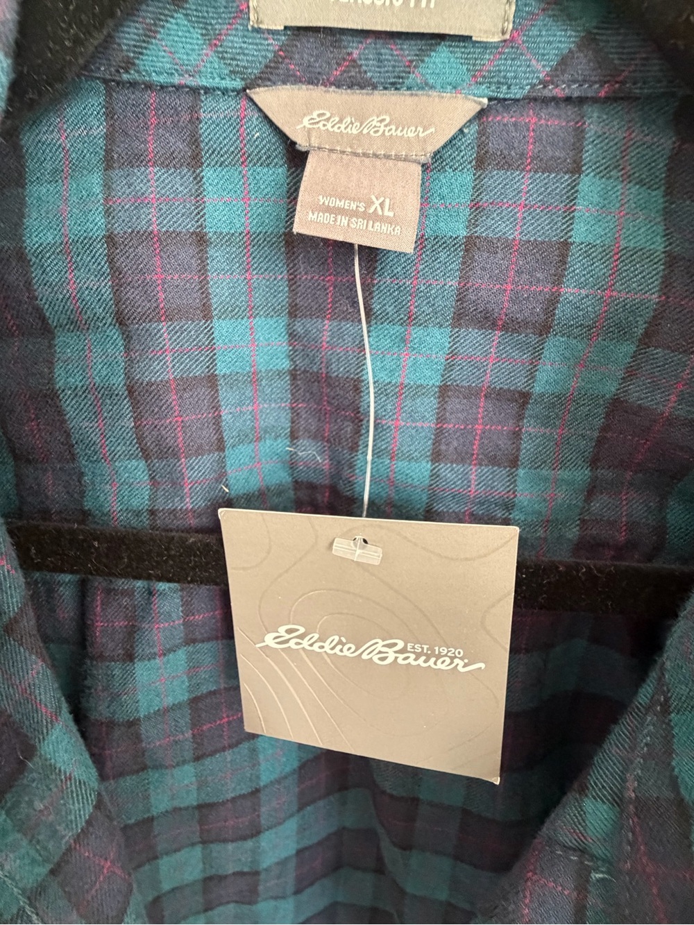 Eddie Bauer Teal and Navy Plaid Button-Down Shirt - Picture 3 of 4